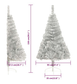 Demi sapin de Noël artificiel avec support argenté 150 cm PET