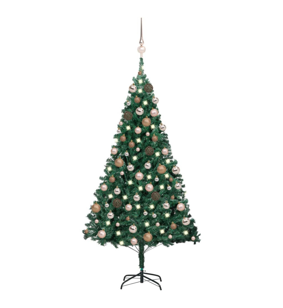 Arbre de Noël artificiel pré-éclairé et boules vert 180 cm PVC