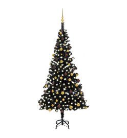 Arbre de Noël artificiel pré-éclairé et boules noir 210 cm PVC