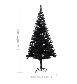 Arbre de Noël artificiel pré-éclairé et boules noir 210 cm PVC