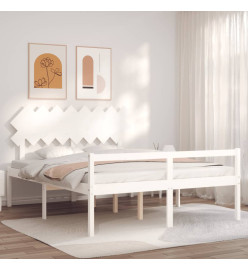 Cadre de lit avec tête de lit blanc 160x200 cm bois massif