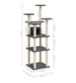 Arbre à chat avec griffoirs en sisal Gris foncé 171 cm