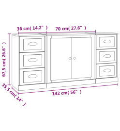 Buffets 3 pcs Blanc Bois d'ingénierie