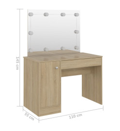 Table de maquillage avec éclairage LED 110x55x145 cm MDF Chêne