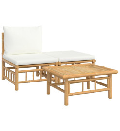 Salon de jardin 3 pcs avec coussins blanc crème bambou