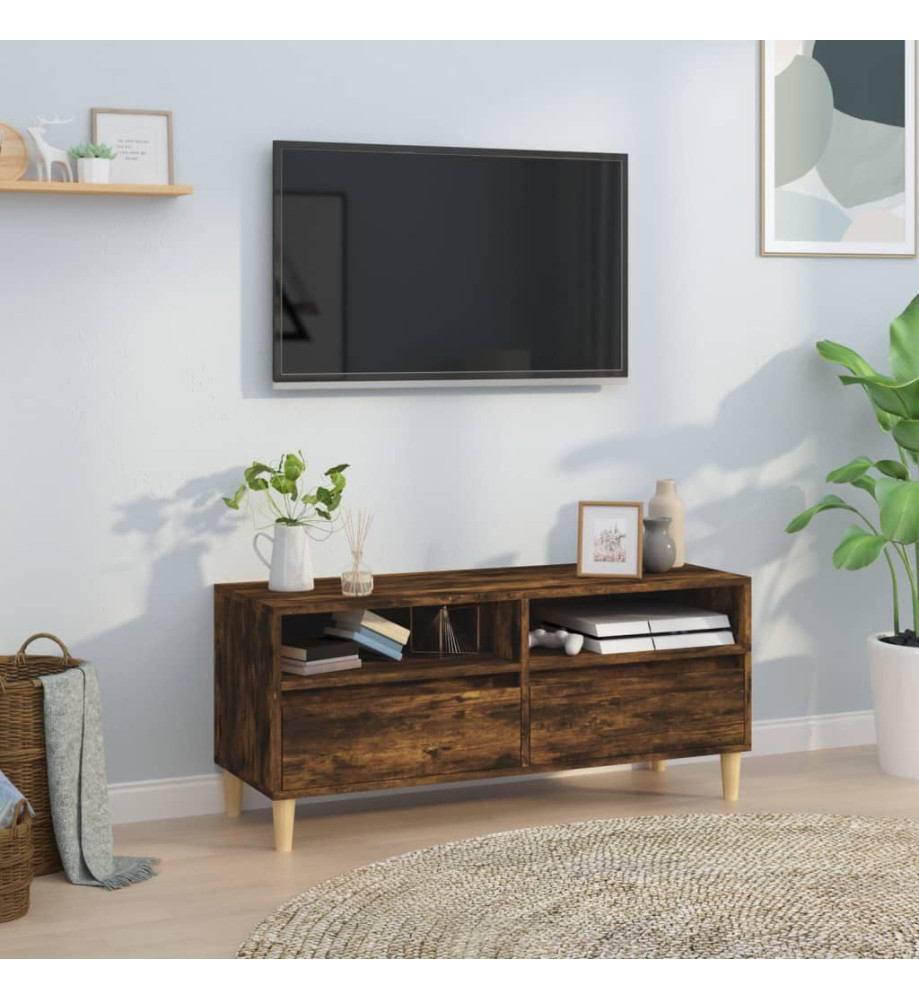 Meuble TV chêne fumé 100x34,5x44,5 cm bois d'ingénierie