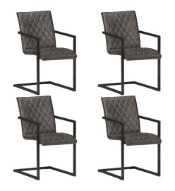 Chaises à manger cantilever lot de 4 gris cuir véritable