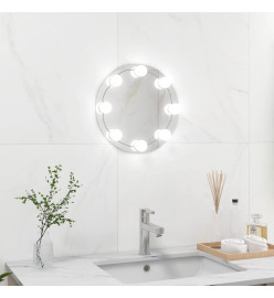 Miroir mural sans cadre avec lampes LED Rond Verre