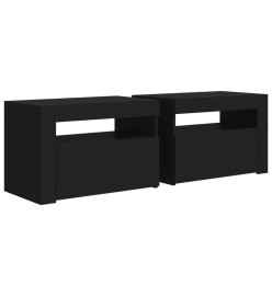 Tables de chevet 2 pcs avec LED Noir 60x35x40 cm