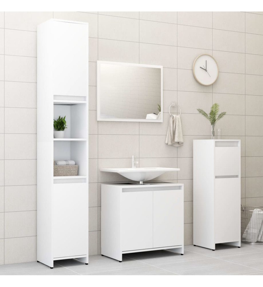 Ensemble de meubles de salle de bain 4 pcs Blanc Aggloméré