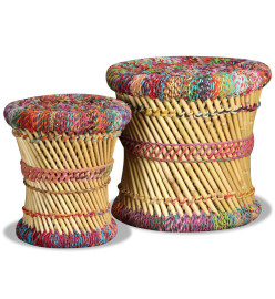 Tabourets avec détails chindi lot de 2 multicolore bambou