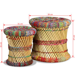 Tabourets avec détails chindi lot de 2 multicolore bambou