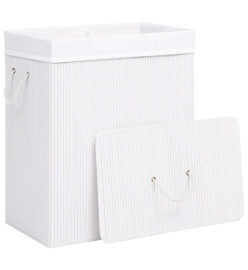 Panier à linge avec 2 sections bambou blanc 100 L