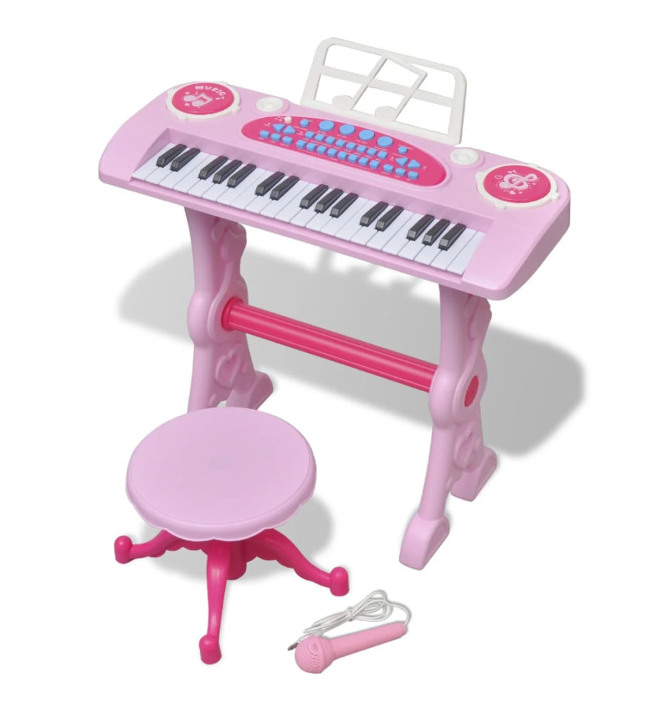 Clavier jouet d'enfants et tabouret/microphone 37 touches Rose