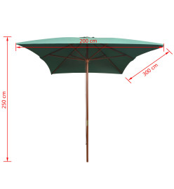 Parasol avec poteau en bois 200 x 300 cm Vert