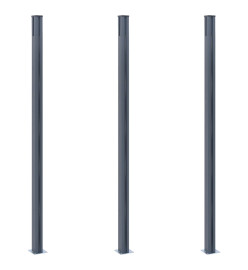 Poteaux de clôture 3 pcs Gris foncé 185 cm Aluminium