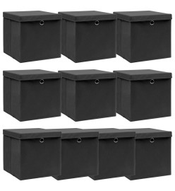 Boîtes de rangement avec couvercle 10 pcs Noir 32x32x32cm Tissu