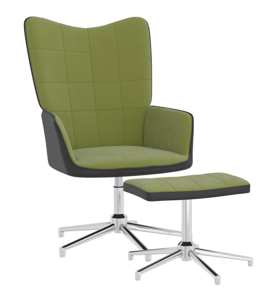 Chaise de relaxation avec repose-pied Vert clair Velours et PVC