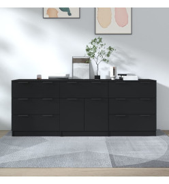 Buffets 3 pcs Noir Bois d'ingénierie