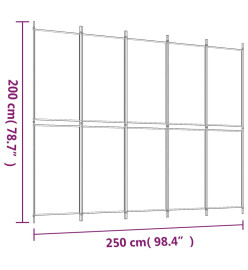 Cloison de séparation 5 panneaux Blanc 250x200 cm Tissu