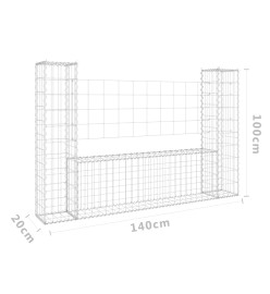 Panier de gabion en forme de U avec 2 poteaux Fer 140x20x100 cm