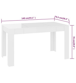 Table à manger blanc brillant 140x74,5x76 cm bois d'ingénierie