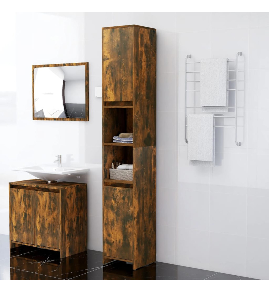 Armoire de bain Chêne fumé 30x30x183,5 cm Bois d'ingénierie