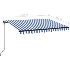 Auvent manuel rétractable avec LED 350x250 cm Bleu et blanc