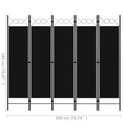 Cloison de séparation 5 panneaux Noir 200x180 cm