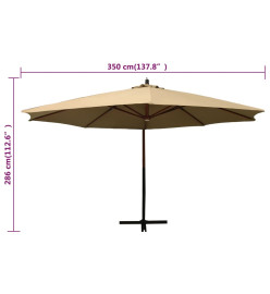 Parasol suspendu avec mât en bois 350 cm Taupe