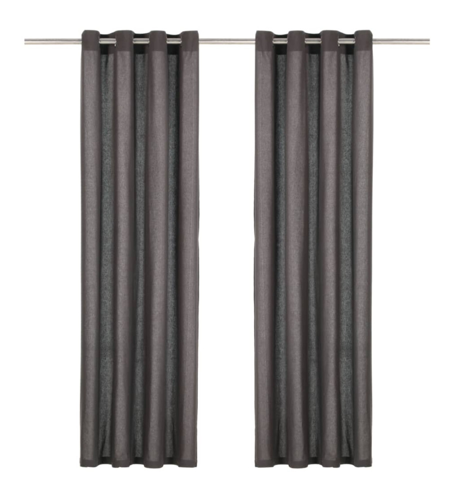Rideaux avec anneaux en métal 2 pcs Coton 140x245 cm Anthracite Rideaux avec anneaux en métal 2 pcs Coton 140x245 cm Anthracite