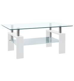 Table basse Blanc et transparent 95x55x40 cm Verre trempé