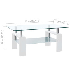 Table basse Blanc et transparent 95x55x40 cm Verre trempé