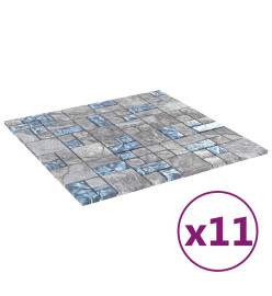 Carreaux mosaïque 11 pcs Gris et bleu 30x30 cm Verre