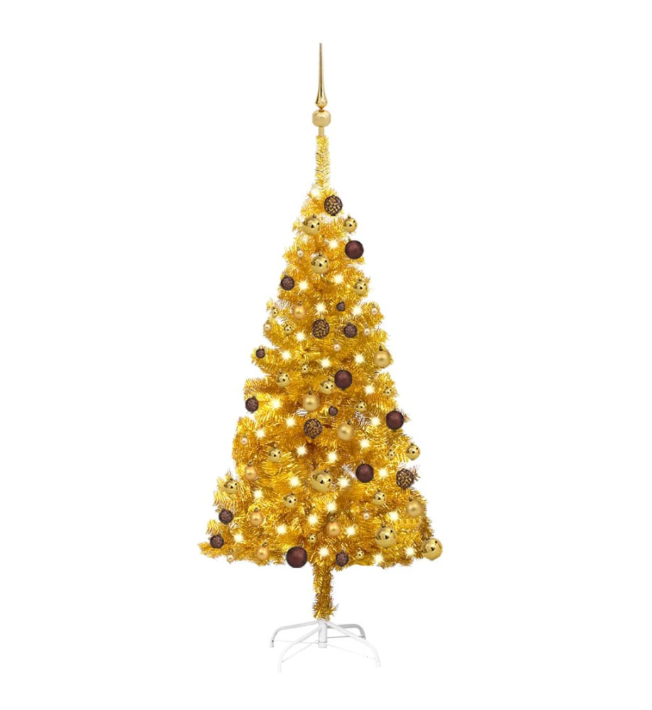 Arbre de Noël artificiel avec LED et boules Doré 120 cm PET