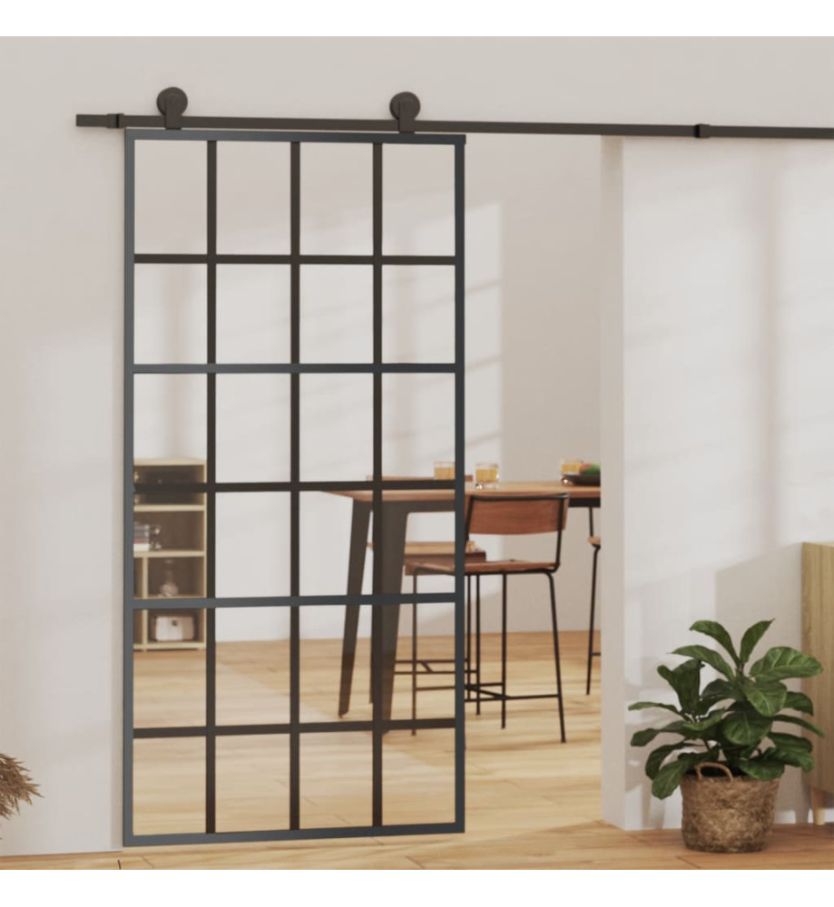 Porte coulissante Verre ESG et aluminium 102x205 cm Noir