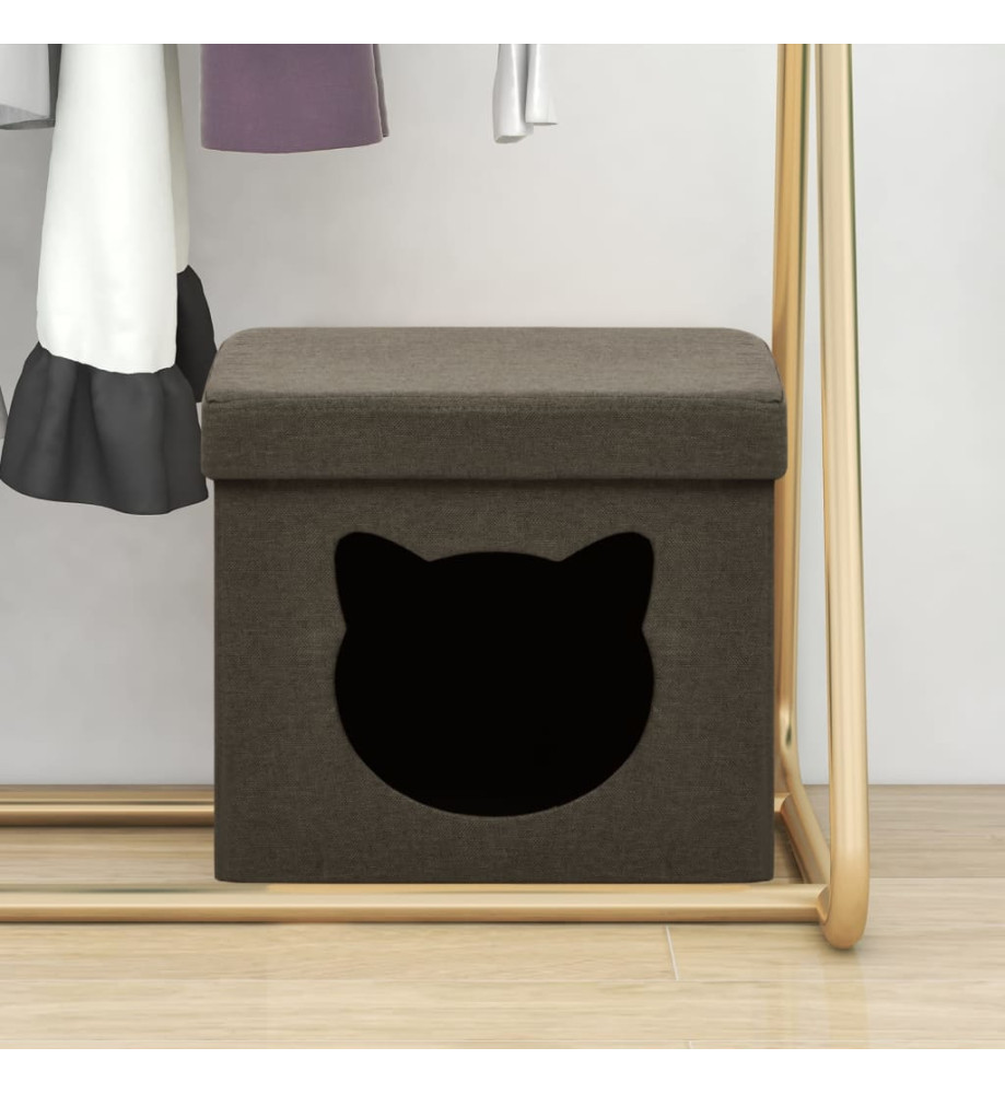 Tabouret de rangement pliable motif de chat Marron foncé Tissu