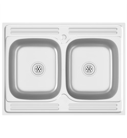 Évier de cuisine à double lavabo argenté 800x600x155 mm inox