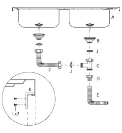 Évier de cuisine à double lavabo argenté 800x600x155 mm inox