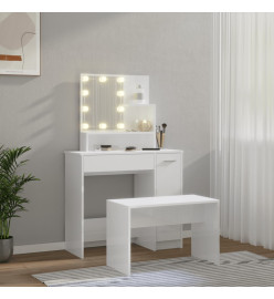 Ensemble de coiffeuse avec LED Blanc brillant Bois d'ingénierie