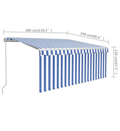 Auvent manuel rétractable avec store 3x2,5 m Bleu et blanc