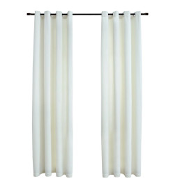 Rideaux occultants avec anneaux 2 pcs Velours Crème 140x225 cm