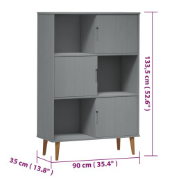 Bibliothèque MOLDE Gris 90x35x133,5 cm Bois massif de pin