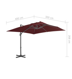 Parasol déporté avec mât en aluminium Rouge bordeaux 400x300 cm