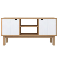 Meuble TV OTTA Marron et blanc 113,5x43x57cm Bois de pin massif