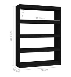 Bibliothèque/Séparateur de pièce Noir 100x30x135,5cm Pin massif