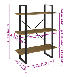 Bibliothèque à 3 niveaux Marron 80x30x105 cm Bois de pin massif