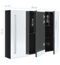 Armoire de salle de bain à miroir LED 89x14x62 cm noir brillant