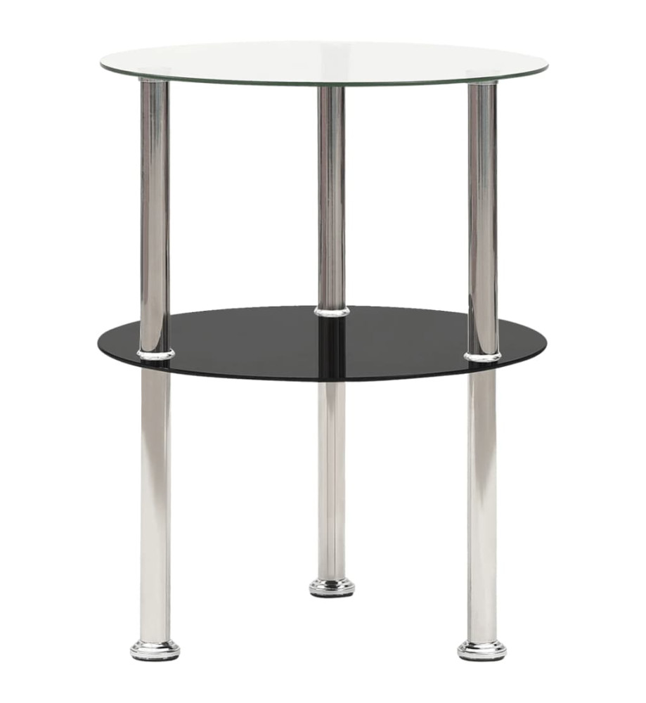 Table d'appoint 2 niveaux Transparent et noir 38cm Verre trempé