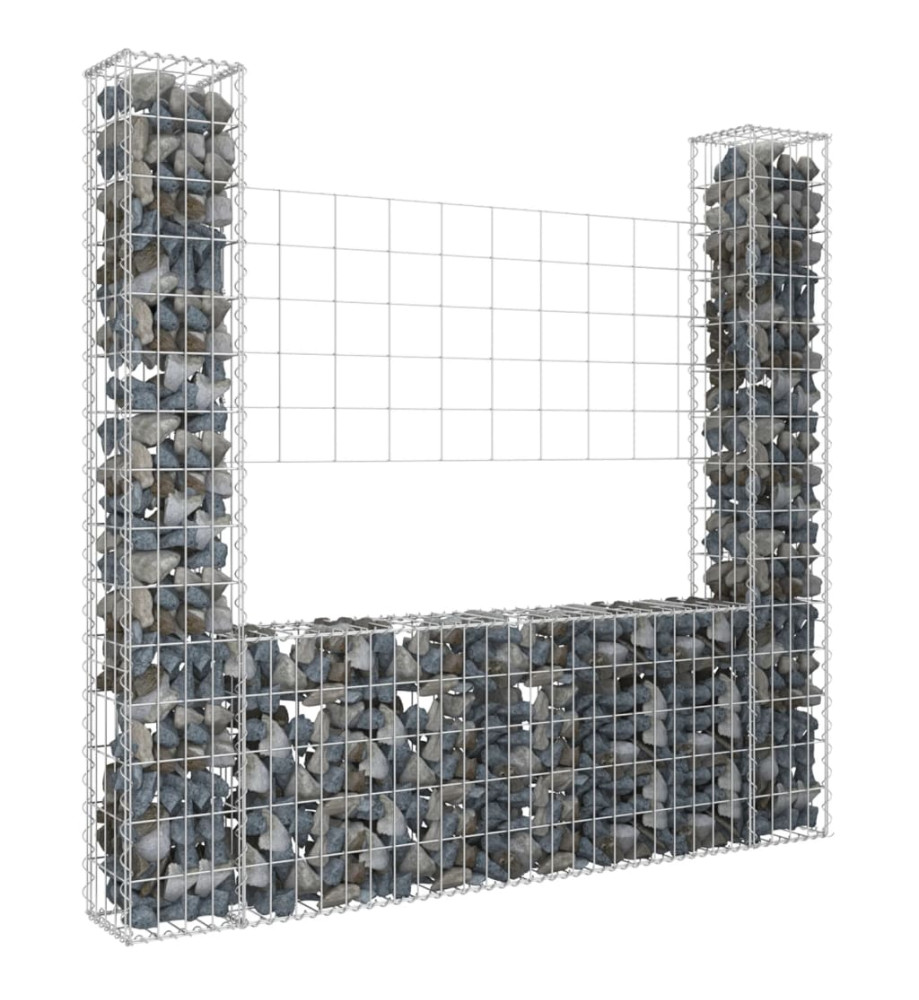 Panier de gabion en forme de U avec 2 poteaux Fer 140x20x150 cm